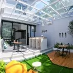 konsep desain cafe unit rumah contoh garden hous di kawasan pemukiman moderen grandwisata