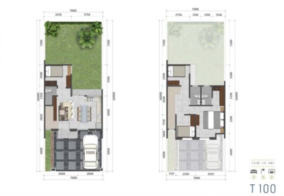 denah unit rumah cluster water terrace type 100 di kawasan pemukiman moderen grandwisata