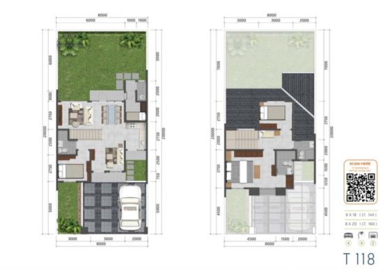 denah unit rumah cluster water terrace type 118 di kawasan pemukiman moderen grandwisata