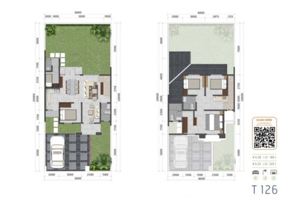 denah unit rumah cluster water terrace type 126 di kawasan pemukiman moderen grandwisata