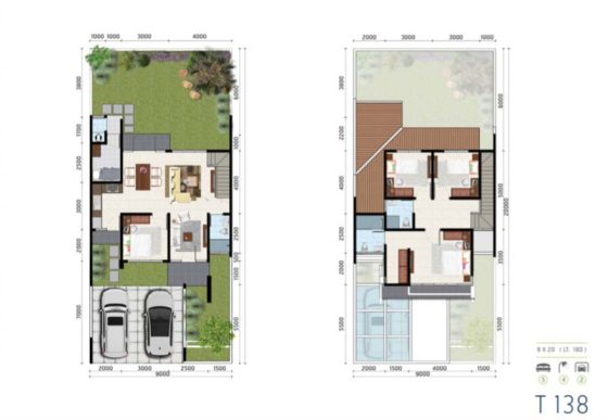 denah unit rumah cluster water terrace type 138 di kawasan pemukiman moderen grandwisata
