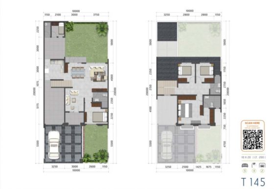 denah unit rumah cluster water terrace type 145 di kawasan pemukiman moderen grandwisata